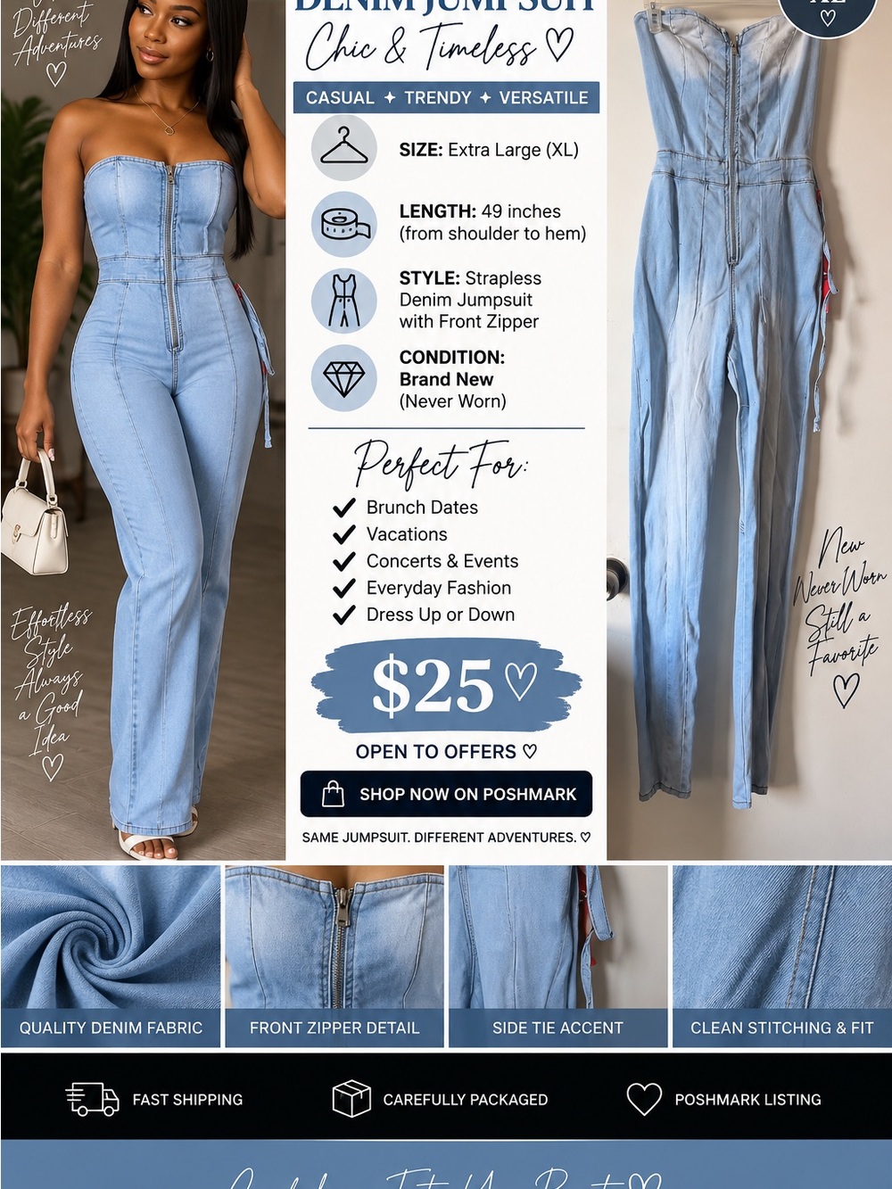 Denim Strapless Jumpsuit - Light Blue